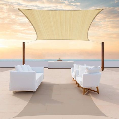 Beiges Rechteckiges Sonnensegel - Wasserdicht Und Uv-beständig, Geeignet Für Carports Und Terrassen - 3 M X 8 M, Mit Perforierten Kanten.