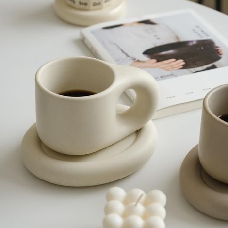 Dicke Und Hübsche Kaffeetassen – Niedliche Neue Tassen Und Untertassen – Mattes Creme – 255 Ml (mattes Creme)