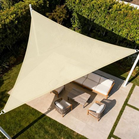 Dreieckiges Sonnensegel - Zum Schutz Des Gartens Vor Sonne Und Regen - 1 Stück, Beige/444m (mit 3 Karabinern)