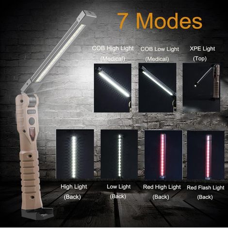 Faltbare Und Wiederaufladbare Cob-led-arbeitsleuchte – 2000 Lumen, 7 Modi Für Autoreparaturen, Haushalt, Garage Und Notfälle