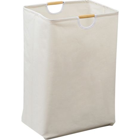 Faltbarer Wäschekorb Mit Bambusgriffen (40 X 30 X 60 Cm), Vertikaler Und Wasserdichter Aufbewahrungskorb, Ideal Für Handtücher Und Spielzeug – Beige