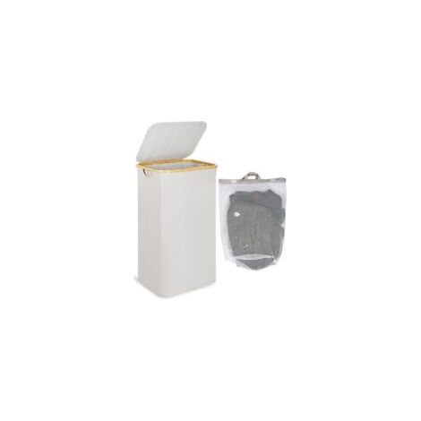 Großer Wäschekorb Mit Deckel, 100 L, Großer Schmutzwäschekorb Mit Bambusgriffen, Faltbarer Xxl-wäschekorb Mit Innentasche, Beige