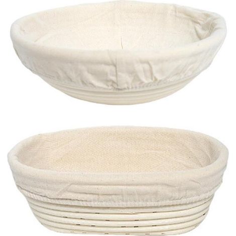Gärkörbchen Für Brot – 2-teilig – Brotkorb – Rattan – Inklusive Stoffbezug – Gärhilfe – Backzubehör – Geeignet Für Sauerteig – 1 Runder Korb (25 X 8 Cm) + 1 Ovaler Korb (2 Cm)