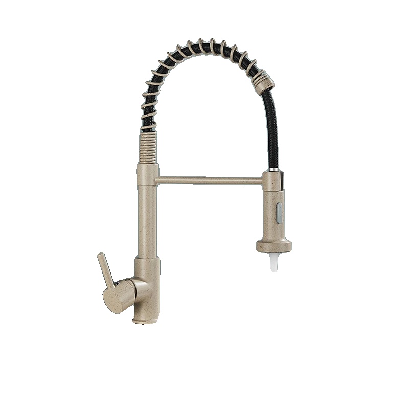 Küchen-springwasserhahn-set, Doppelwasser-modi, Ausziehbarer Einhebelmischer Für Heißes Und Kaltes Wasser, Beige Mit Punkt