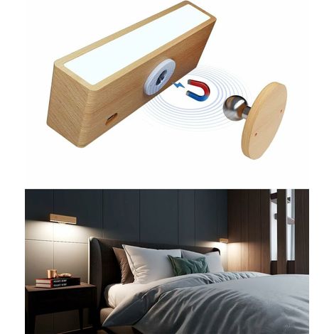 Kabellose, Per Usb Aufladbare Wandleuchte Für Den Innenbereich, Kabellose Wandleuchte Mit Einstellbarer Helligkeit Für Das Schlafzimmer, Berührungsempfindliche Nachttischlampe, Led-wandleuchte Aus Hol