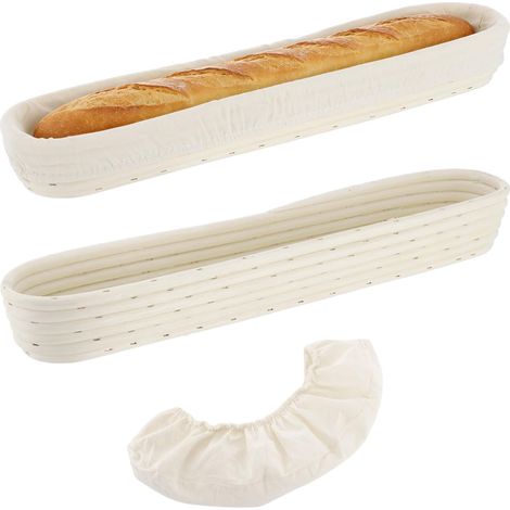 Langer Brotkorb Aus Rattan Für Baguette-gärung – Handgefertigter Brotkorb Aus Rattan – Backutensil – 43 Cm – Stoffbezug – Leicht Zu Reinigen – Geeignet Zum Brotbacken