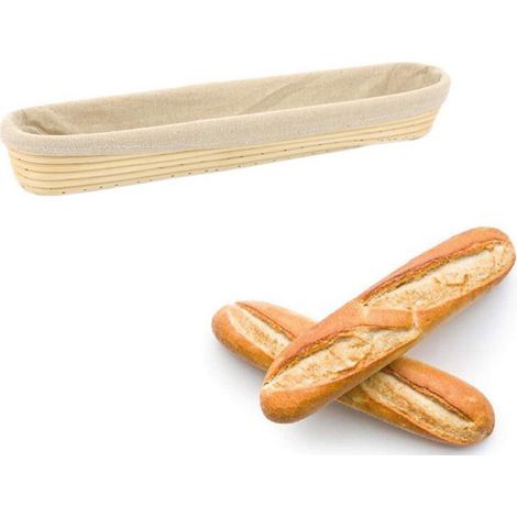 Langer Brotkorb Aus Rattan – Gärkorb – Handgefertigte Rattanschale – Backutensil – 35 Cm – Stoffbezug – Leicht Zu Reinigen – Geeignet Zum Brotbacken – Beige