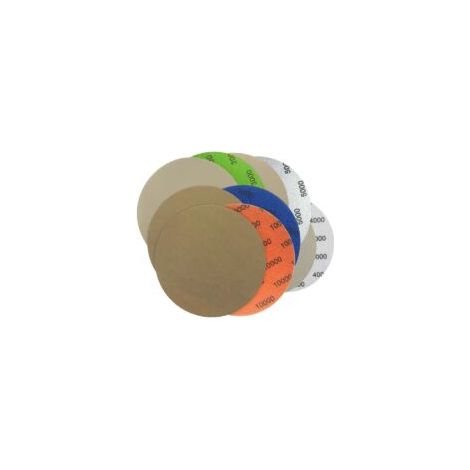 Packung Mit 50 Runden 125-mm-schleifscheiben Mit Klettverschluss, Körnungen 3000/4000/5000/7000/10000, Zum Trocken- Und Nassschleifen Auf Beflocktem Schleifpapier.
