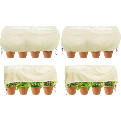 Quadratische Pflanzenschutzhüllen – Ideal Zum Schutz Ihrer Gartenpflanzen Im Winter – Mit Kordelzug, 4 Stück, Beige, 80 × 60 × 40 Cm
