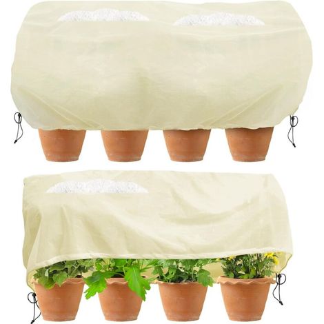 Quadratische Pflanzenabdeckung – Ideal Zum Schutz Ihrer Gartenpflanzen Im Winter – Mit Kordelzug, 2 Stück, Beige, 100 × 40 × 40 Cm