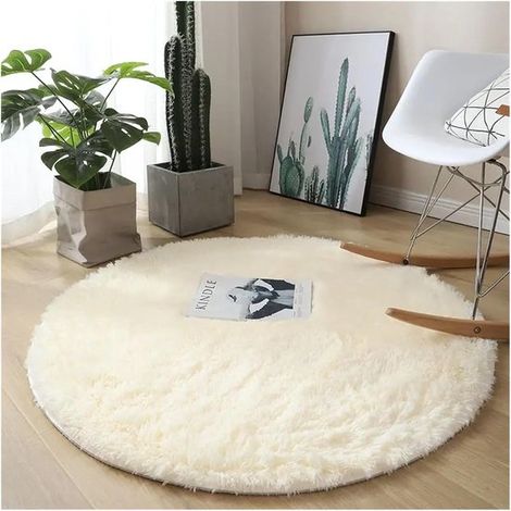 Runder Plüschteppich – Durchmesser 100 Cm – Dicke Ca. 1 Cm – Rutschfest – Geeignet Für Wohnzimmer, Kinderzimmer, Als Weicher Teppich, Nachttischteppich Oder Spielzimmerteppich – Beige