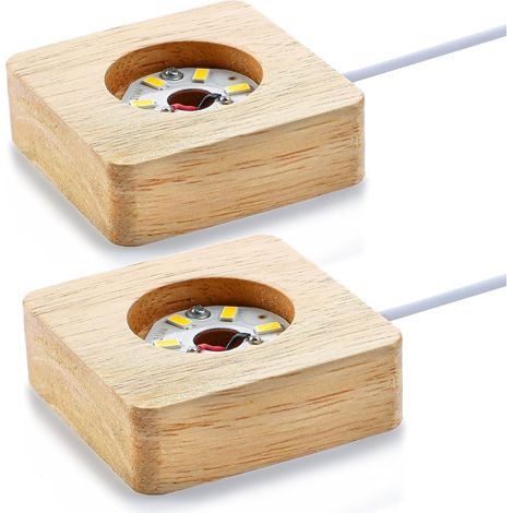 Set Aus 2 Led-displayständern Aus Holz (5,8 Cm – Warmweißes Licht – Usb-anschluss) – Für Kristall-, Glas- Und 3d-kunstobjekte Aus Kunstharz