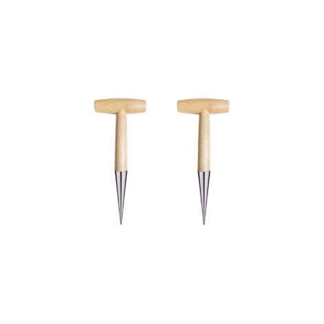 Set Aus 2 T-förmigen Blumenzwiebelpflanzgefäßen, Edelstahl Mit Holzgriffen