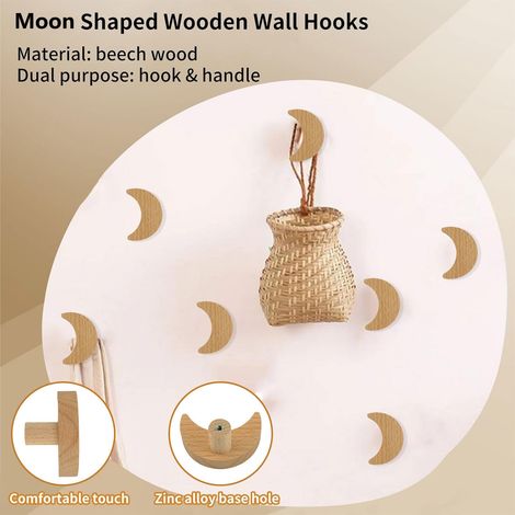 Set Aus 6 Mondförmigen Holzknöpfen Mit Einlochigem Buchenholzgriff Für Holzmöbel, Geeignet Für Schubladenmöbel Mit Schrauben Und Dübeln.