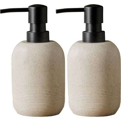 Set Mit 2 Beigefarbenen Flüssigseifenspendern Für Waschbecken – Flüssigseifenspender Aus Kunstharz, Ideal Für Den Badezimmertisch – Spender Für Badelotion