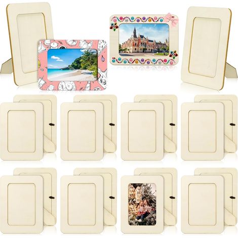 Set Mit 20 Holzbilderrahmen Für Kreative Hobbys, Holzbilderrahmen Zum Aufstellen Auf Einer Oberfläche, Zum Selbstzusammenbauen, Für Fotos Im Format 10 X 15 Cm.
