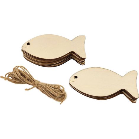 Set Mit 20 Dekorativen, Fischförmigen Holzanhängern – Perforierte Holzschilder Mit Meeresmotiven Und Hanfschnur, Ideal Zur Dekoration. Geeignet Für Hochzeiten Und
