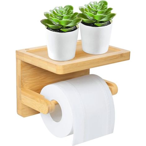 Toilettenpapierhalter, Bohrfreier Toilettenpapierspender, Ständer Mit Ablage, Aus Holz Für Badezimmer, Toilette