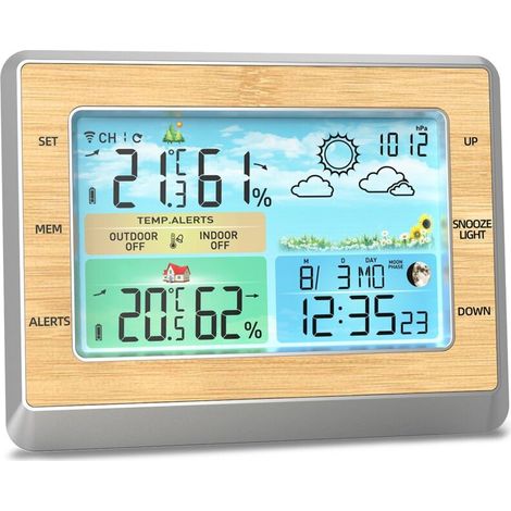Wetterstation Mit Drahtlosem Außensensor, Innen-/außenthermometer Und Hygrometer, Temperatur- Und Feuchtigkeitsmonitor Mit Luftdruckanzeige, 6-zoll-led-display