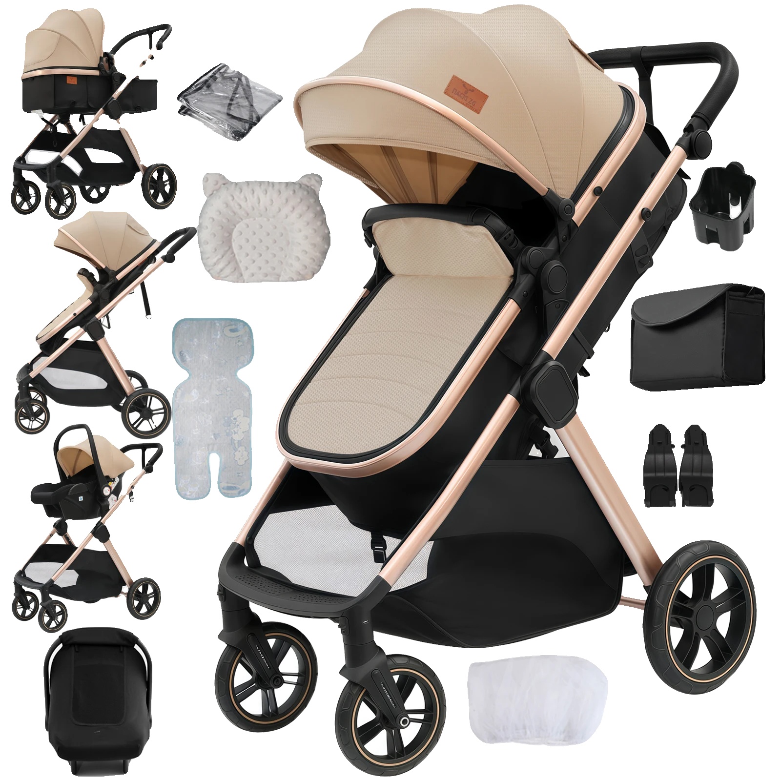 Babywagen, Leichtes Gestell, Umwandelbarer Autositz, V10-beige