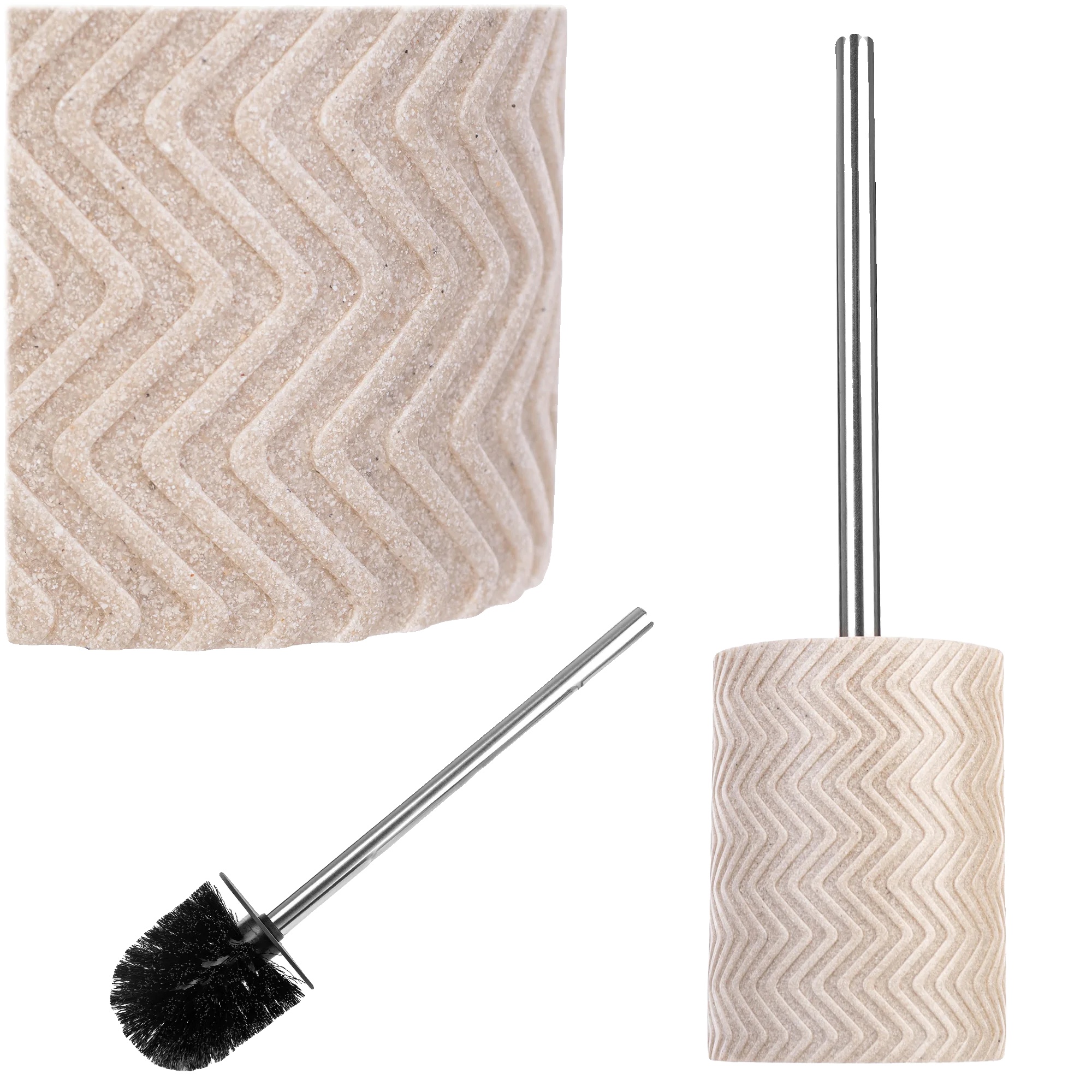 Toilettenbürste, 37 Cm Höhe, Ergonomischer Griff, Geometrisches Design, Beigefarbene Farbe, Kunststoffmaterial