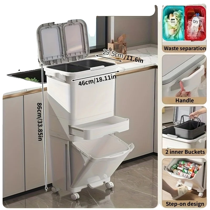 Küchenmüllbehälter, 49l Fassungsvermögen, Platzsparendes Design, Beige, 49l