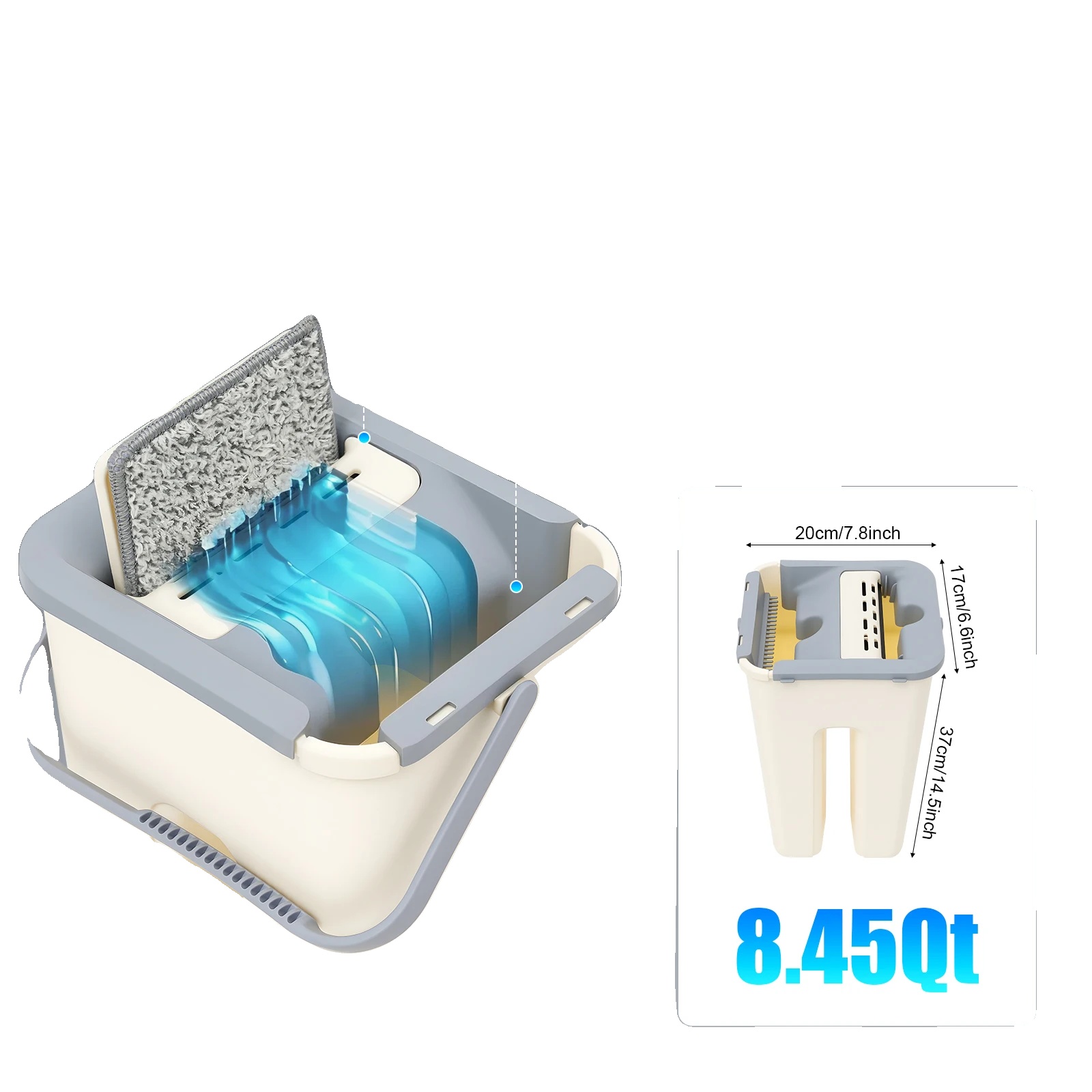 Flachmopp, Edelstahlmaterial, 360° Drehendes Design, Absorptionsrate 10 Sekunden, Gleitendes Auswringverfahren, 10 Mikrofasertücher