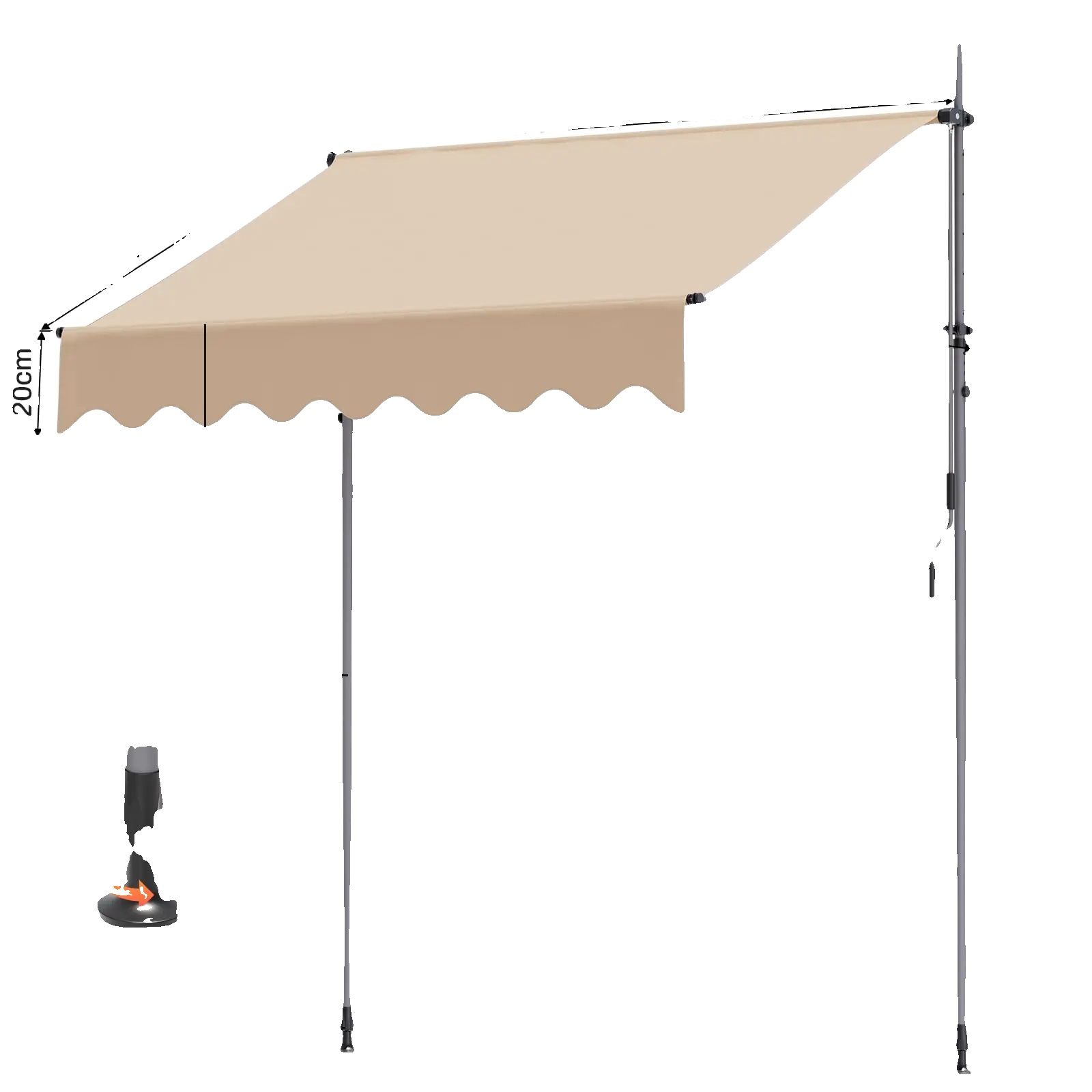Markisen, Verstellbare Höhe, Wasserdichtes Design, Khaki 2.5x1.2m