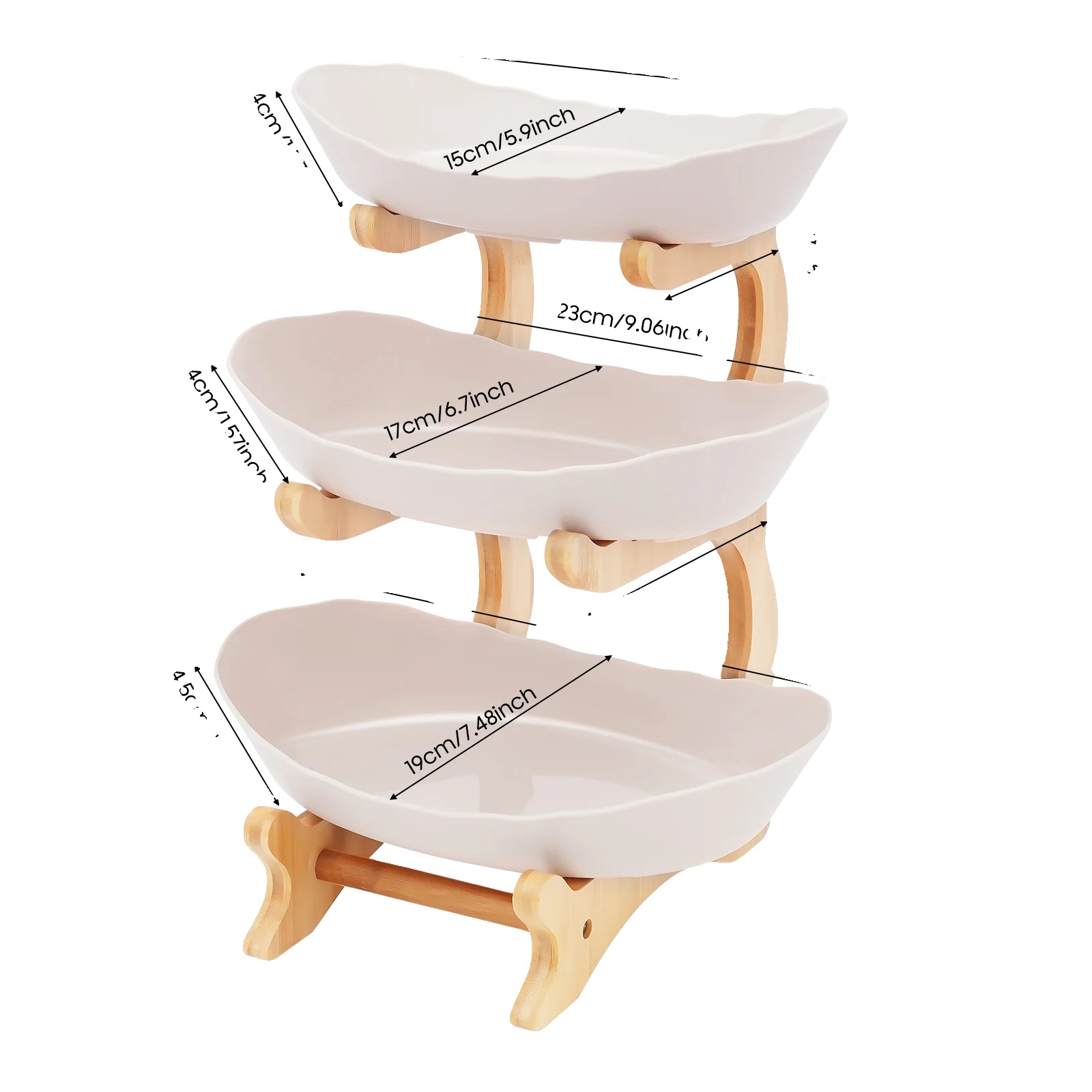 Obsttablett, 3-stöckiger Ständer, Bambus Holzgestell, Beige