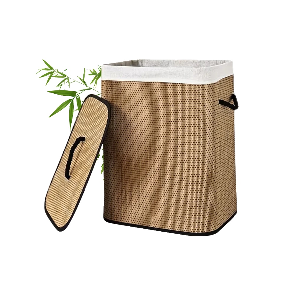 Wäschekorb, Bambusmaterial, Platzsparendes Design, 72l