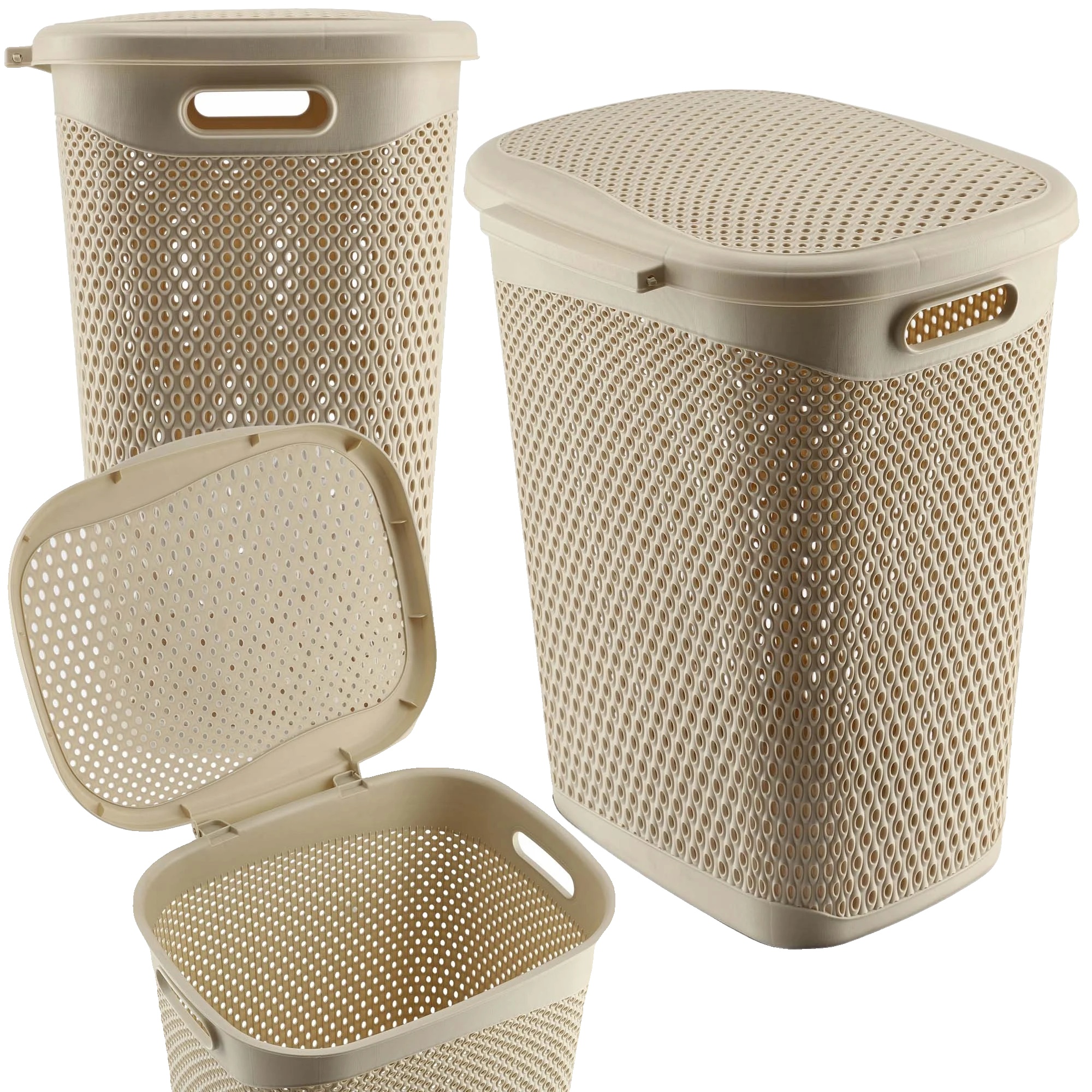 Wäschekorb, Geräumiges 55l Fassungsvermögen, Leichtes Design, Beige