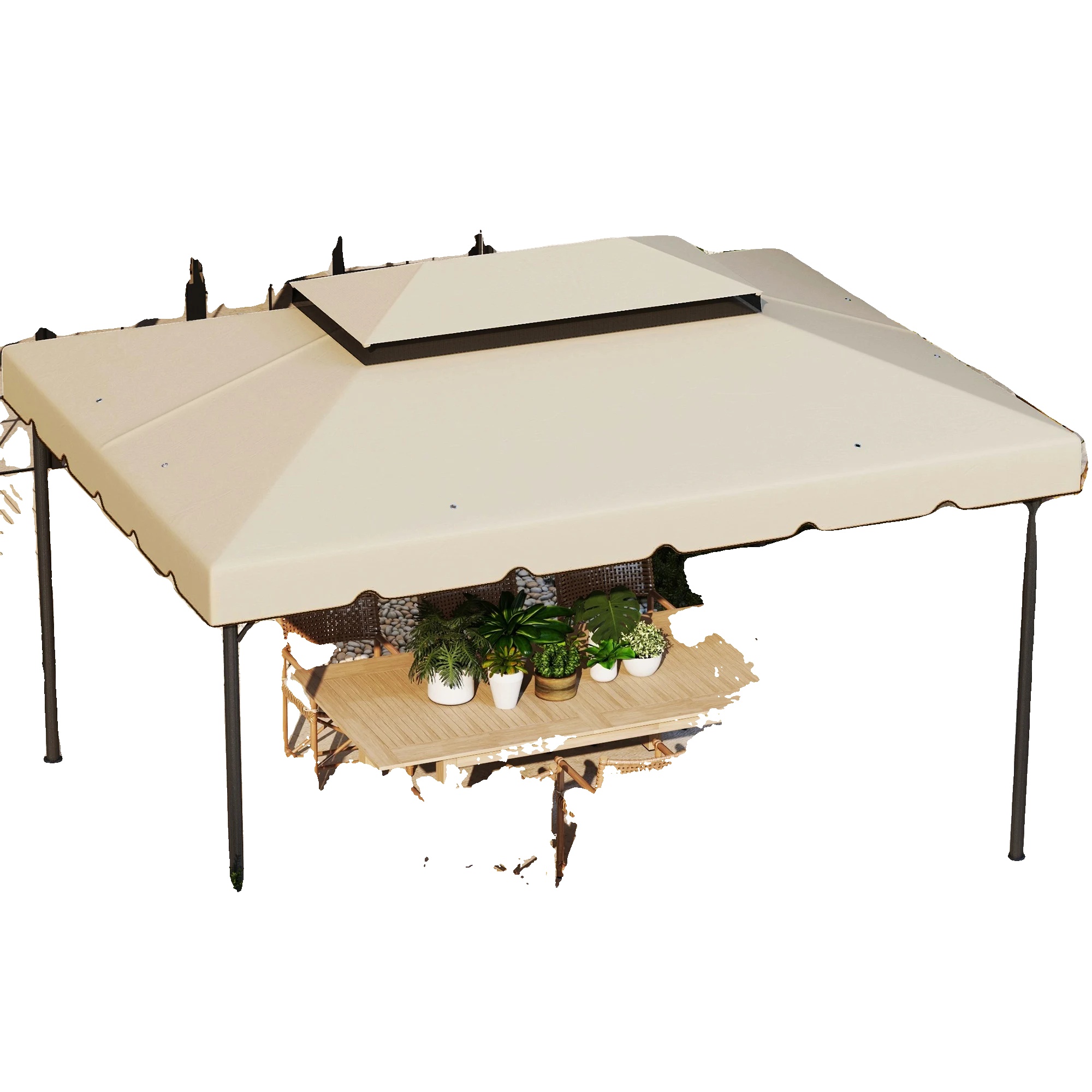 Ersatzleinwand, Polyestergewebe, 4m X 3m, Abdeckfläche 10-25 M², Kompatibel Mit Verschiedenen Pavillons, Beige