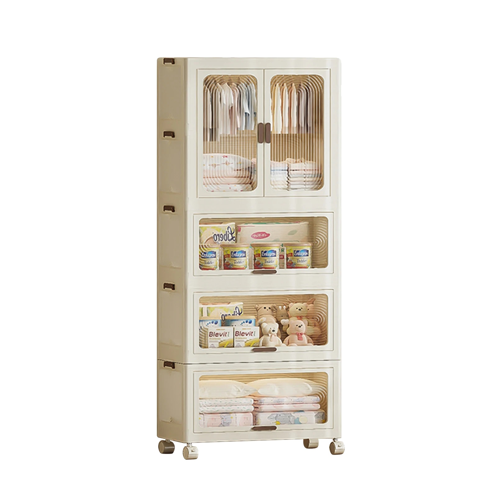 Lagerbehälter, Stapelbares Design, Zusammenklappbar Mit Magnetischen Türen, Beige