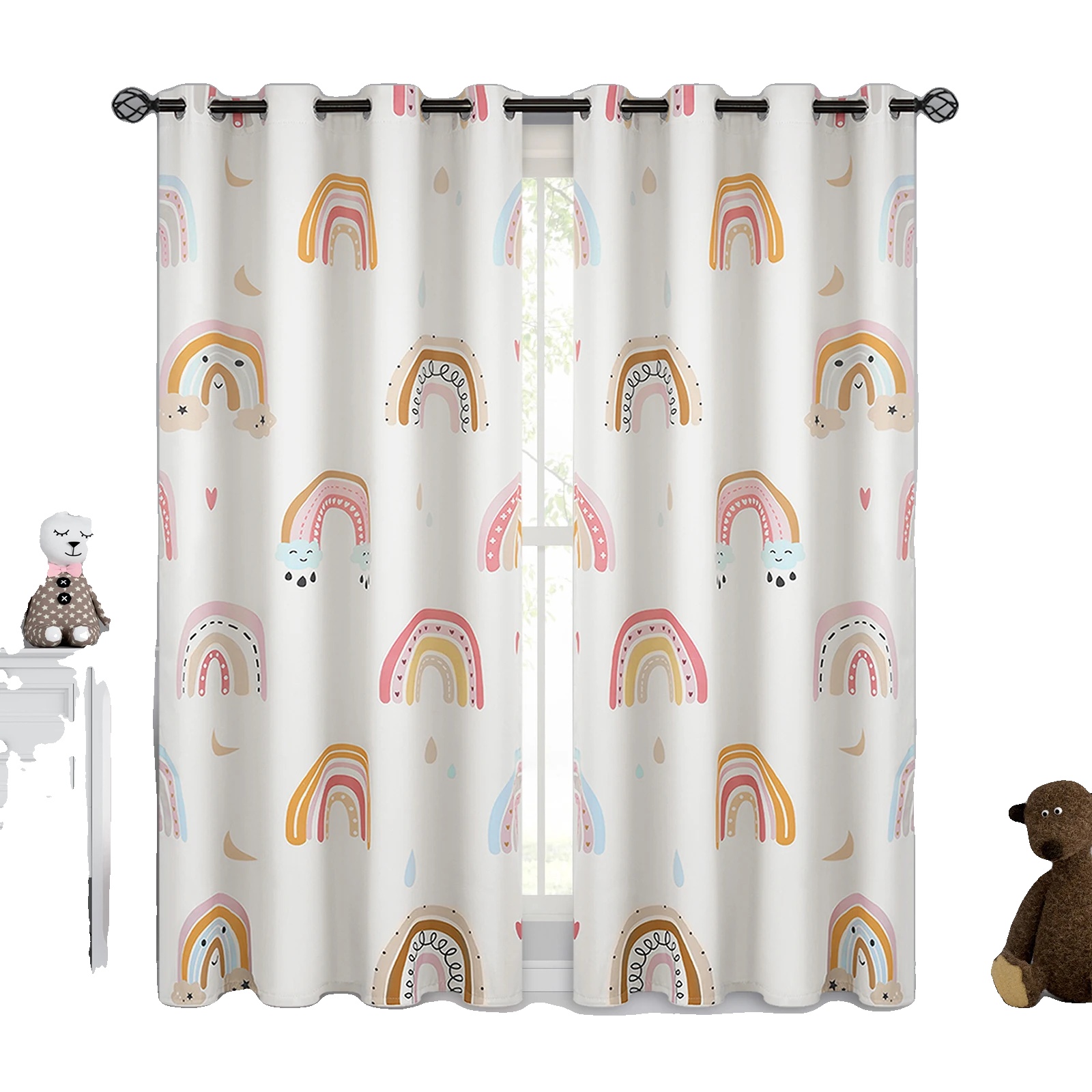 Vorhänge, Regenbogen-design, 95% Raumverdunkelung, Graugelb, H 84inch, 2 Panels