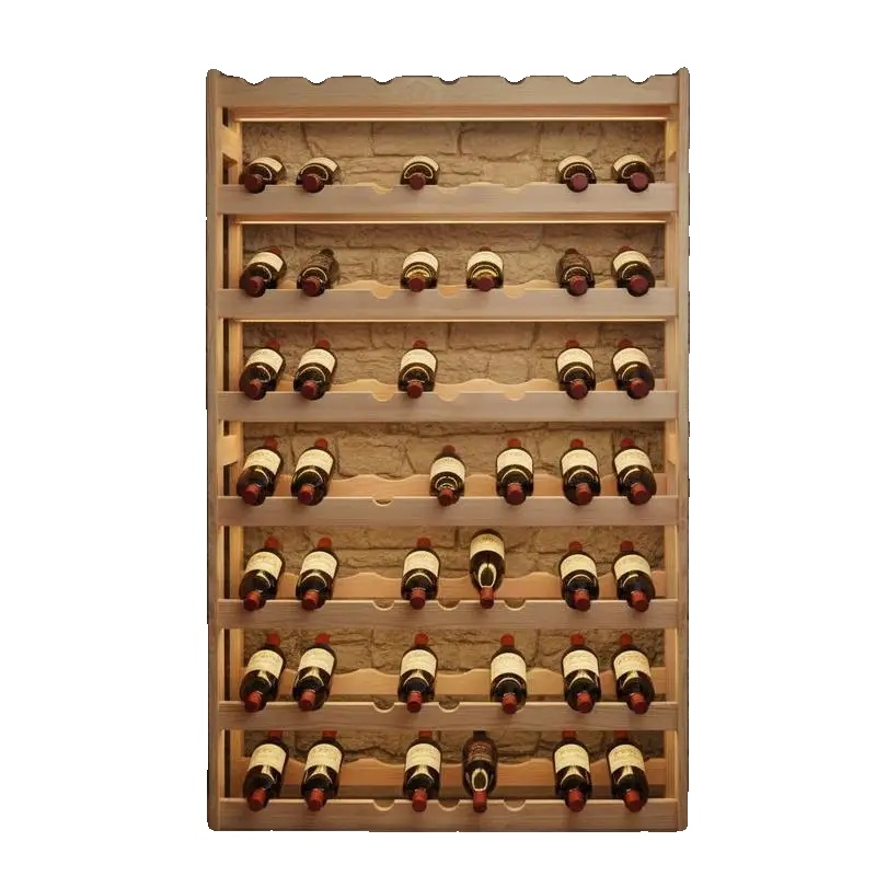 Weinregal, Kiefernholzkonstruktion, Fasst 56 Flaschen, Beige