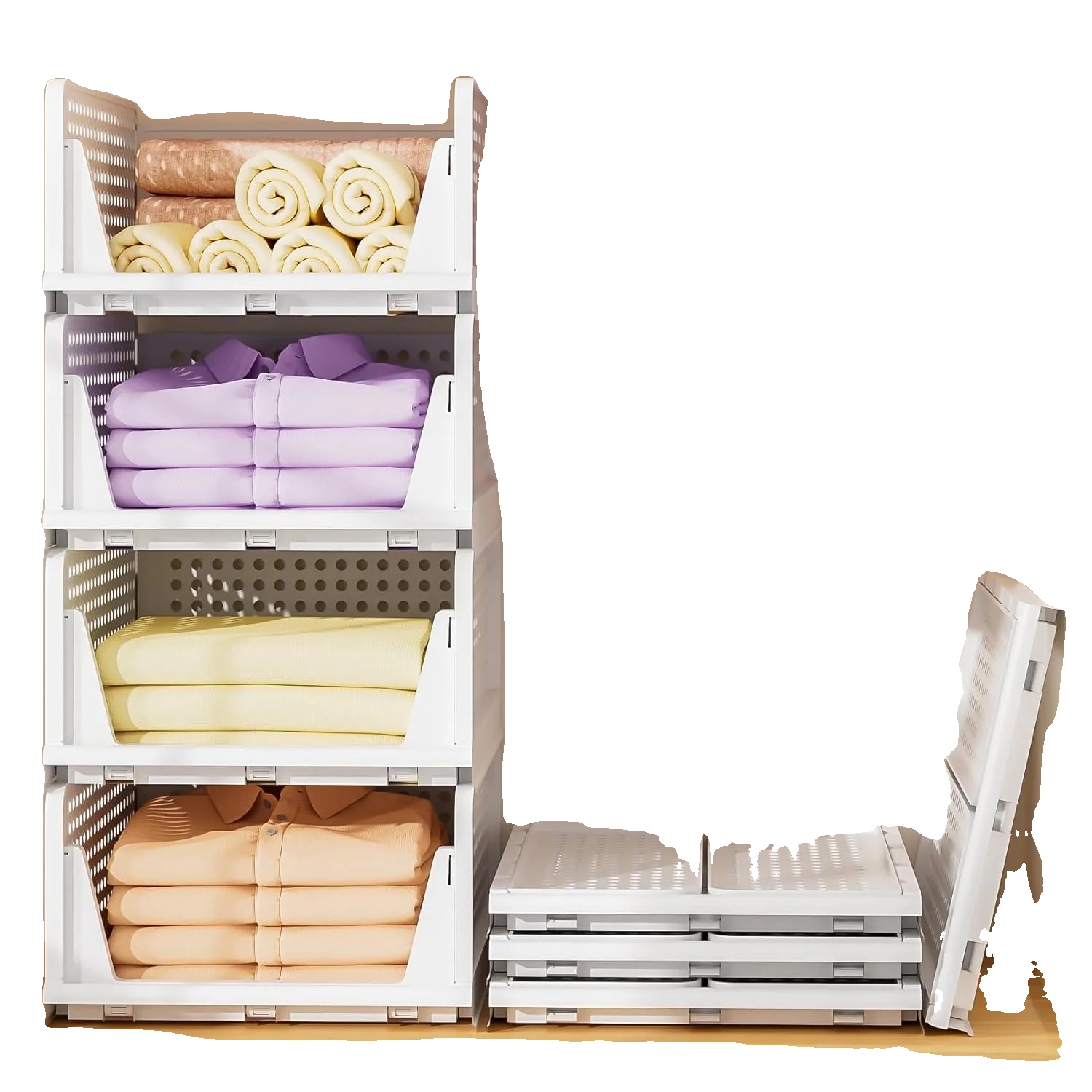 Aufbewahrungsorganisator, Stapelbares Design, Faltbare Struktur, 4stk-beige