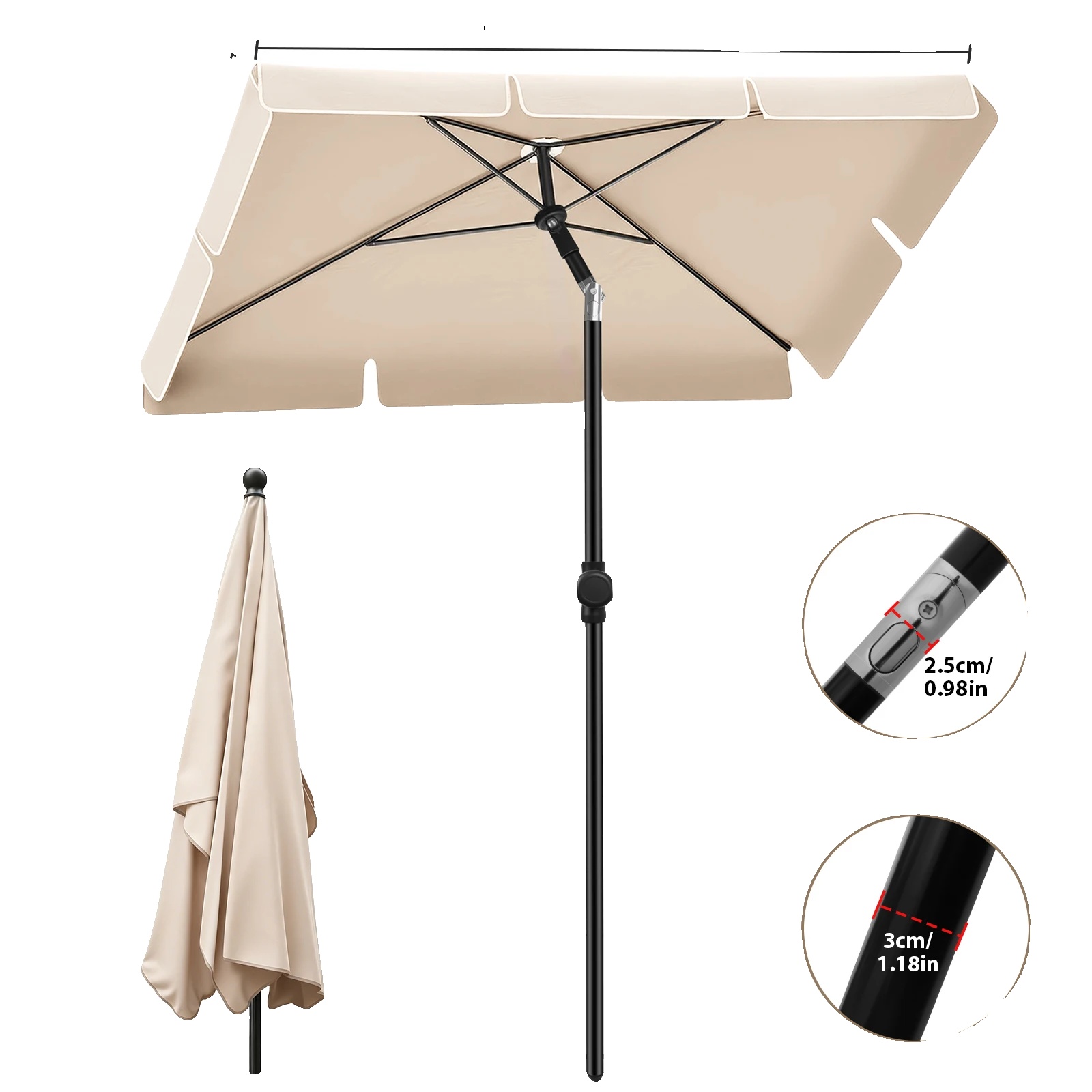 Strandschirm, 360° Drehbar, Uv-schutz, Quadratisch Beige