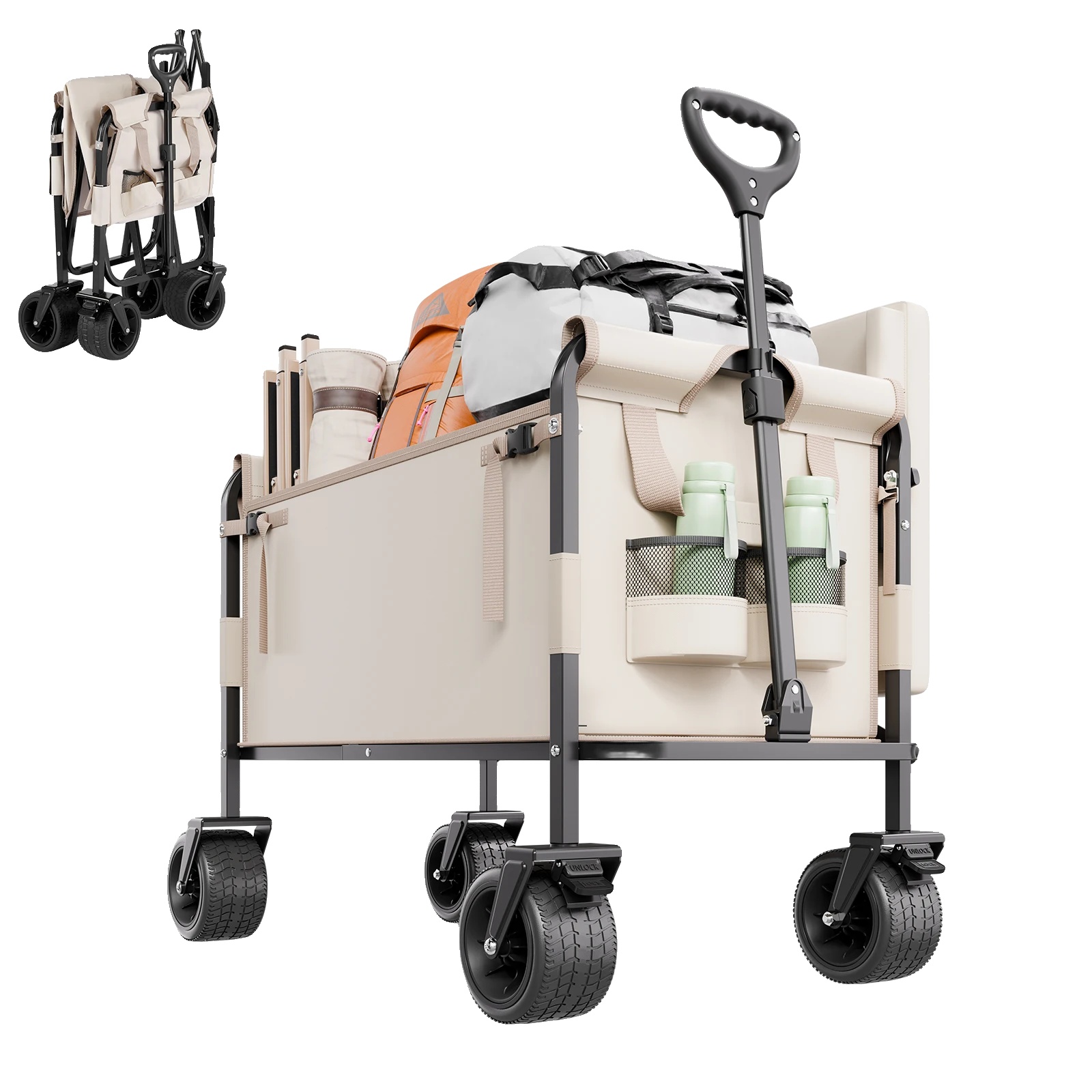 Faltwagen, 250 Kg Tragfähigkeit, 75,5 X 41 X 30 Cm, 600d Oxford-stoff, 117 Cm Griffhöhe, Pvc-räder Mit Bremsen
