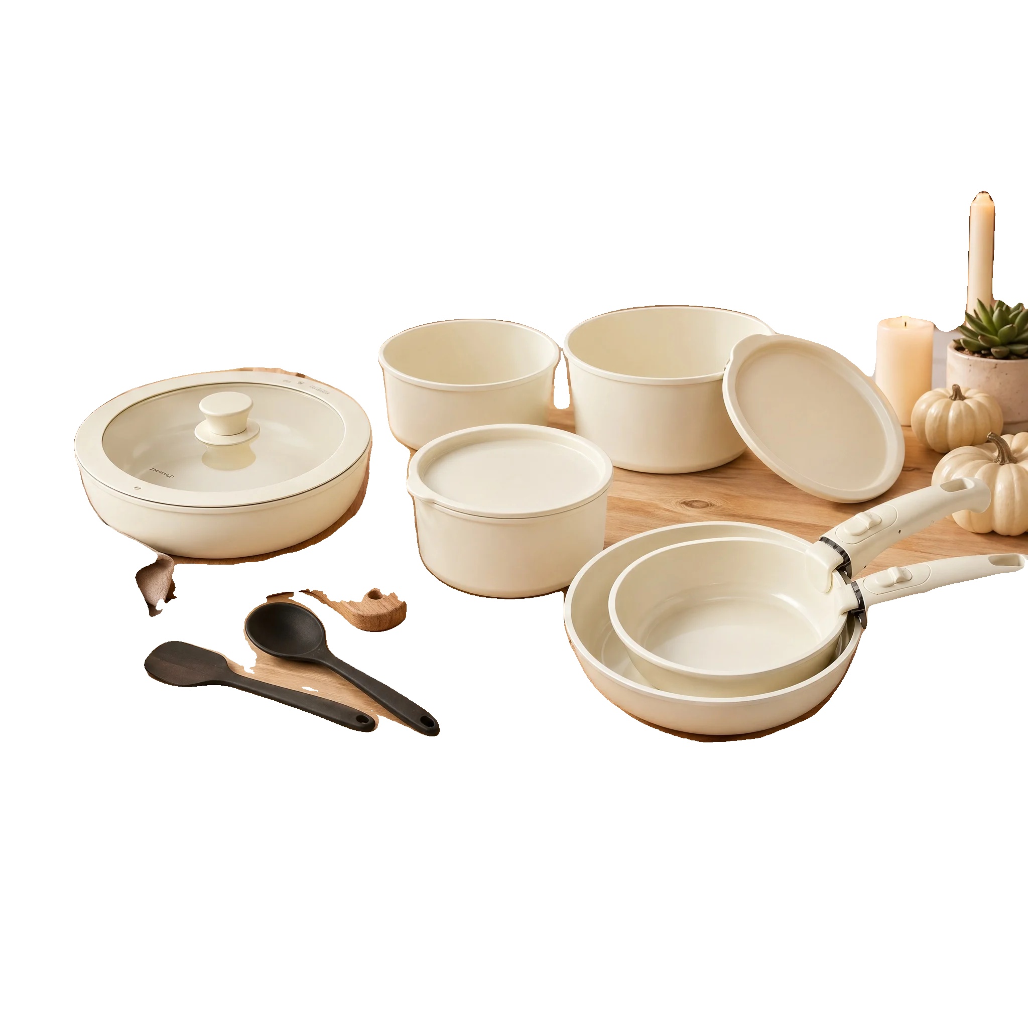 Kochgeschirrset, 17-teiliges Set, Antihaftkeramik, Stapelbares Design, Spülmaschinenfest, Einschließlich Topfdeckel