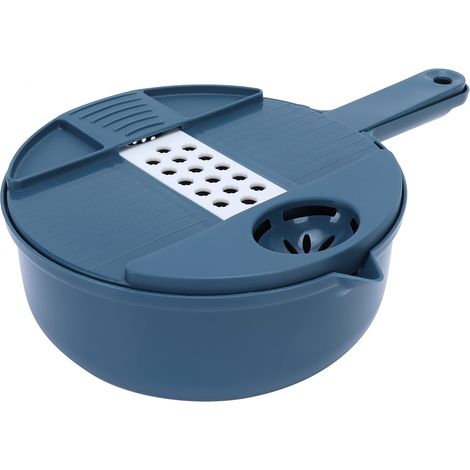 12-in-1 Manueller Gemüseschneider, Multifunktionale Küchenmaschine Mit 6 Edelstahlklingen, Handschutz, Auswurfkorb Zum Hacken, Zerkleinern, Reiben Und Braten (blau)