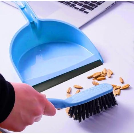 2-teiliges Kehrset Mit Kehrschaufel Und Besen, Blauer Kunststoff, Haushaltsreinigung, Gummierter Rand Für Sicheren Halt, Tragbar Und Ergonomisch, Für Zuhause Und Büro