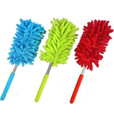 3-teiliges Set: Teleskop-staubtuch, Ausziehbarer Staubwedel, Staubpinsel, Ausziehbarer Griff (rot, Grün, Blau), Ausziehbare Länge Bis Zu 75 Cm, Chenille.