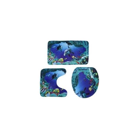 3-teiliges Set: Toilettenmatte Im Ozean-stil Mit Unterwasser-delfin-karpfen-motiv, 3d-delfin-badematten-set