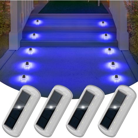4er-set Solar-terrassenleuchten Für Den Außenbereich – Wasserdicht – Blau – Geeignet Für Einfahrten, Zäune, Haustüren, Treppen, Gärten, Wege, Terrassen Und Patios