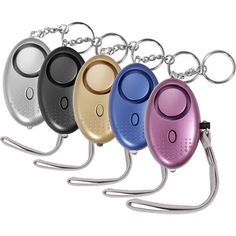 5er-set Persönliche Alarme – 130 Db – Mit Led-licht – Schlüsselanhänger – Für Frauen, Kinder Und Senioren – Schwarz, Silber, Lila, Gold, Blau
