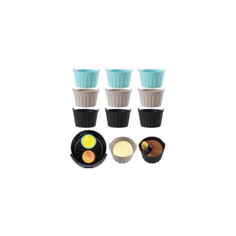 9-teiliges Silikon-backform-set Für Heißluftfritteusen, Flach, Für Mafin-ausstechformen, Kuchenformen, Eierkuchenformen, Zubehör Für Heißluftfritteusen, Silikon-backformen, Schwarz + Grau + Blau