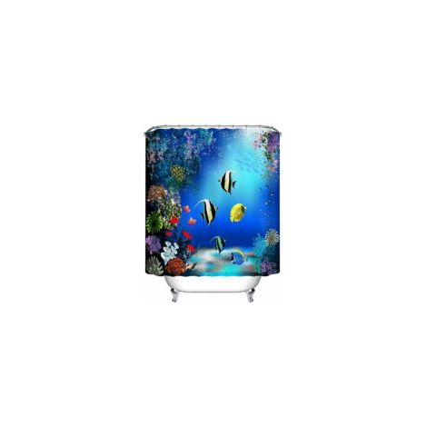 Duschvorhang Mit Pfirsichmuster, Wasserdicht Und Schimmelresistentes Polyester, Blau Mit Haken, 150 X 180 Cm, Koralle