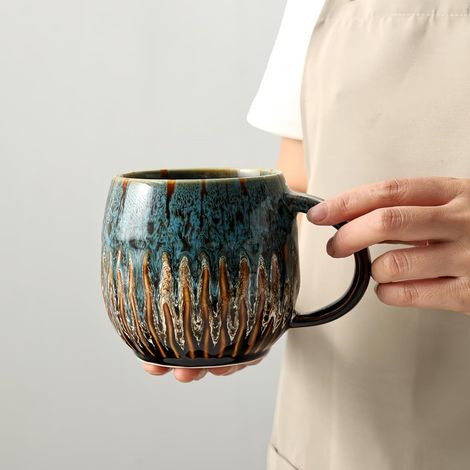 Kaffeebecher - 600 Ml - Einzigartiger Handgefertigter Keramikbecher, Große Teetasse, Mikrowellen- Und Spülmaschinenfest (blau)