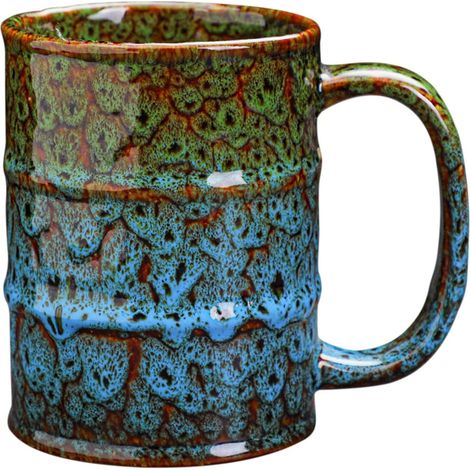 Keramikbecher - Große Teetasse - 600 Ml - Geeignet Für Büro Und Zuhause - Spülmaschinen- Und Mikrowellengeeignet (1 Stück, Grün Und Blau)
