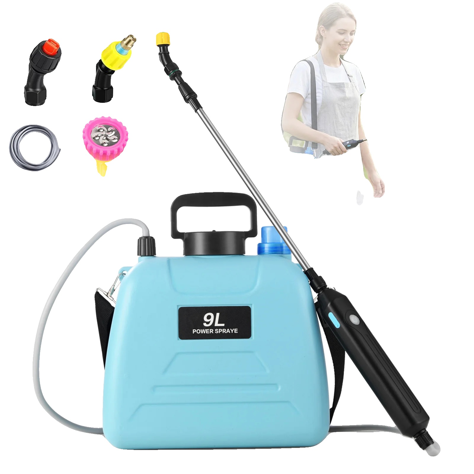Drucksprüher, 3 Sprühgeschwindigkeiten, Rucksackdesign, Blau 9l